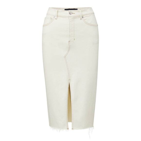 NWT Veronica Beard Breves Midi Denim Skirt US 8 White Ecru Front Slit Raw Hem - Picture 7 of 16
